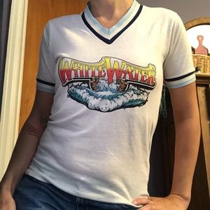 Vintage ‘White Water’ graphic white and blue ringer tee